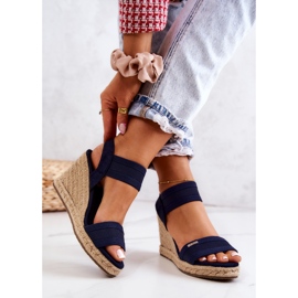 Sandali da donna con zeppa Big Star JJ274977 blu navy 2