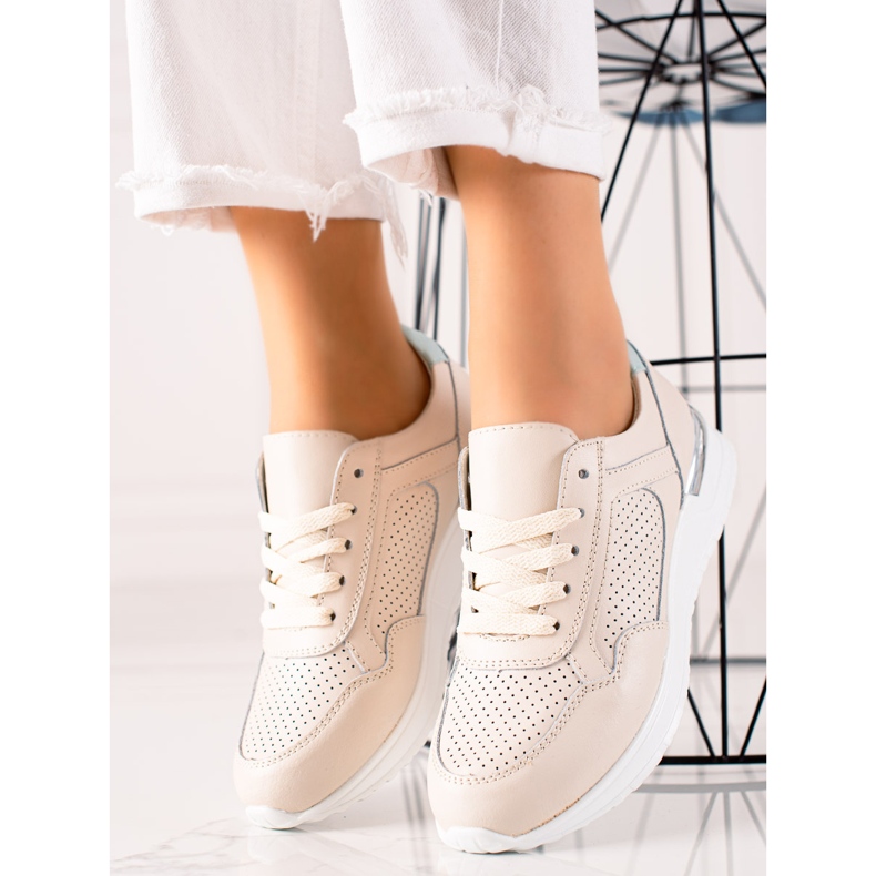 VINCEZA Sneakers in Pelle beige 1