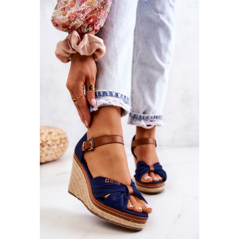 Sandali da donna con zeppa Big Star JJ274938 blu navy 1