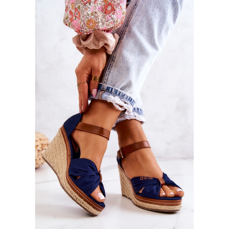 Sandali da donna con zeppa Big Star JJ274938 blu navy 2