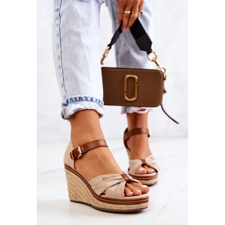Sandali da donna con zeppa Big Star JJ274939 Beige marrone 1