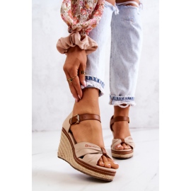 Sandali da donna con zeppa Big Star JJ274939 Beige marrone 2