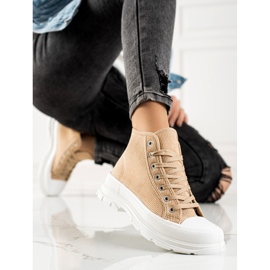 Sweet Shoes Sneakers alte in pelle scamosciata beige marrone 2