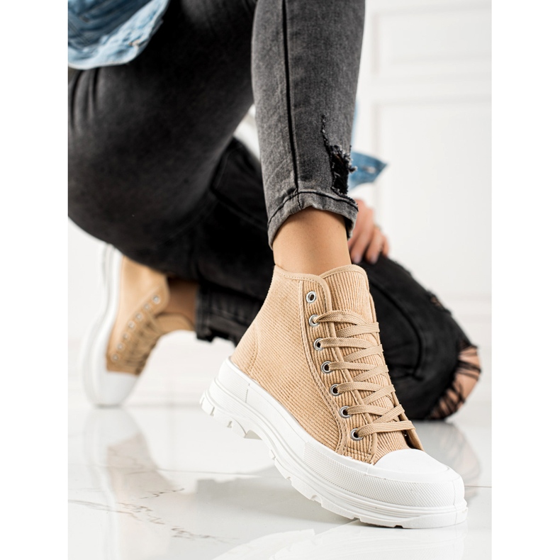 Sweet Shoes Sneakers alte in pelle scamosciata beige marrone 2