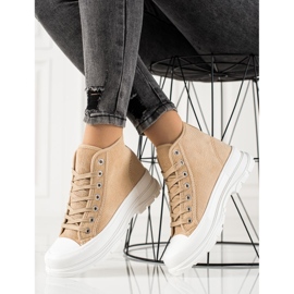 Sweet Shoes Sneakers alte in pelle scamosciata beige marrone 1
