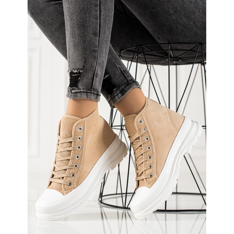 Sweet Shoes Sneakers alte in pelle scamosciata beige marrone 1