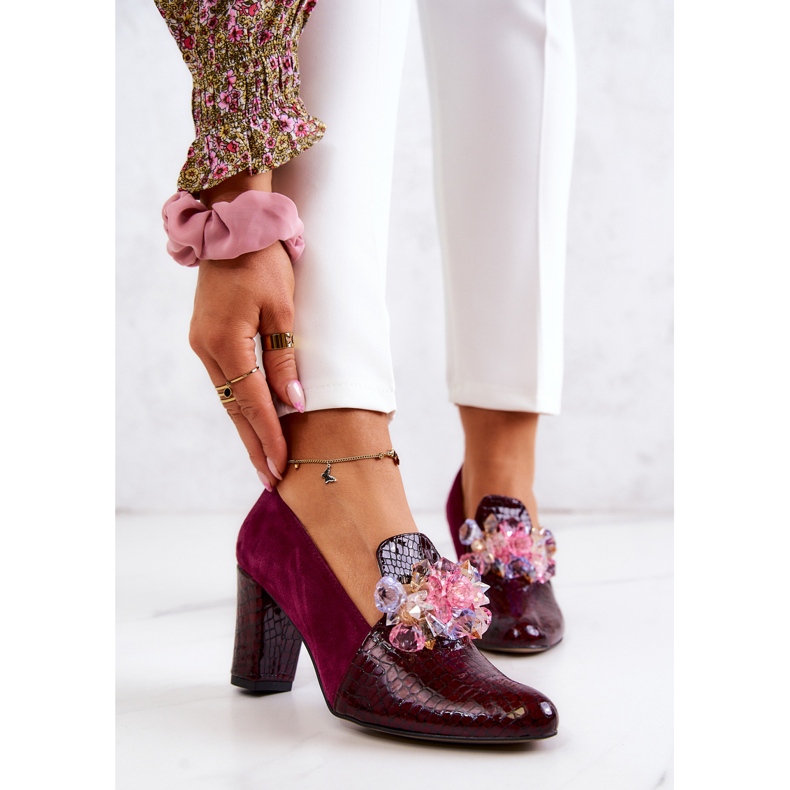 Décolleté in pelle di serpente scamosciata con ornamento Mallory marrone rosso 1