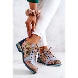 Scarpe da donna in pelle con fiori Maciejka 5096A-34 blu multicolore 2
