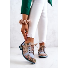 Scarpe da donna in pelle con fiori Maciejka 5096A-34 blu multicolore 1