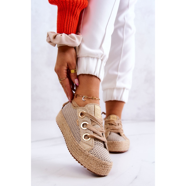 Sneakers Intrecciate da Donna Big Star JJ274392 Beige e Oro 1