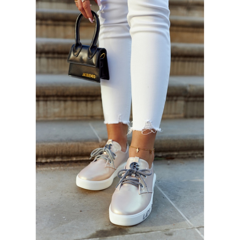 S.Barski Sneakers Da Donna In Pelle Con Carrey Rosa Metallico beige 2