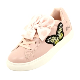 Girls 'Pink Sports Sneakers con arco e farfalla American Club ES64 rosa 4