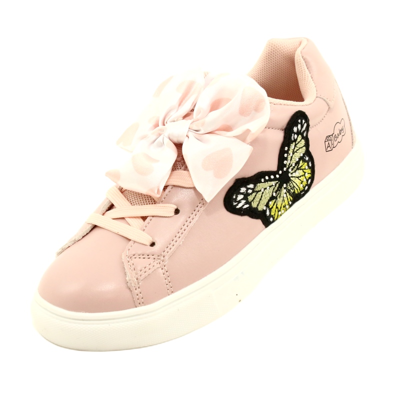 Girls 'Pink Sports Sneakers con arco e farfalla American Club ES64 rosa 4