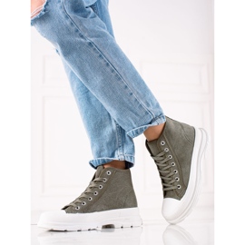 Sweet Shoes Sneakers alte in pelle scamosciata verde 1