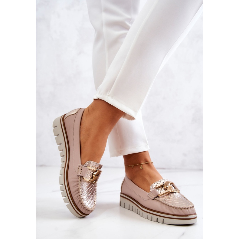 Lemar Mocassini da donna in pelle su piattaforma Venezia beige 2