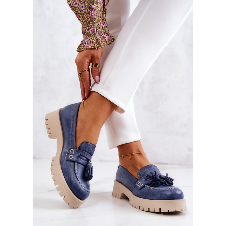 Scarpe da donna in pelle Fringes Maciejka 05497-17 Blu 2