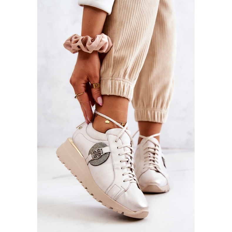 Scarpe sportive in pelle con zeppa Maciejka 05492-04 Beige 1