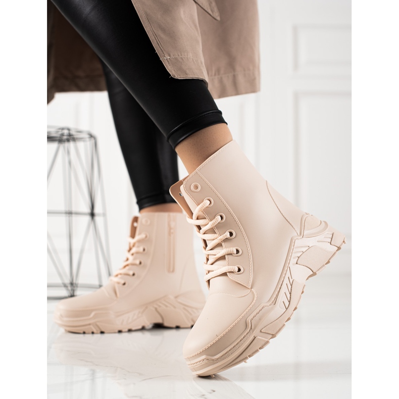 TRENDI Stivali di gomma con lacci beige 1