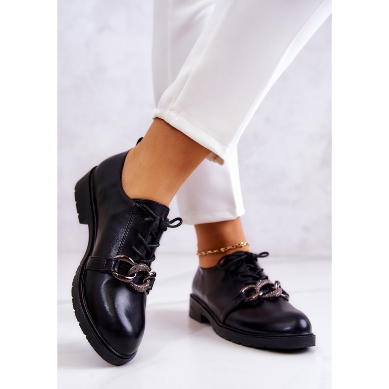 S.Barski Scarpe in pelle legate con un ornamento di larosa nera nero 2