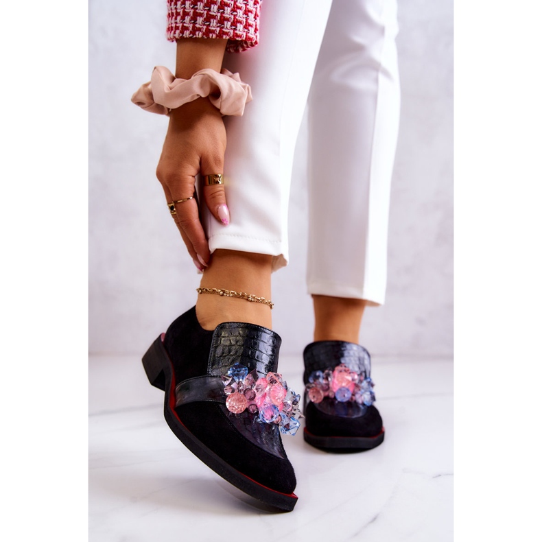 Scarpe Scamosciate Con Decorazione Davine Nera E Rossa nero 1