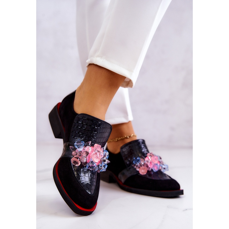 Scarpe Scamosciate Con Decorazione Davine Nera E Rossa nero 2