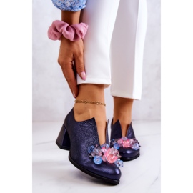 PA2 Scarpe in pelle metallizzata con ornamento blu navy Delaver 1