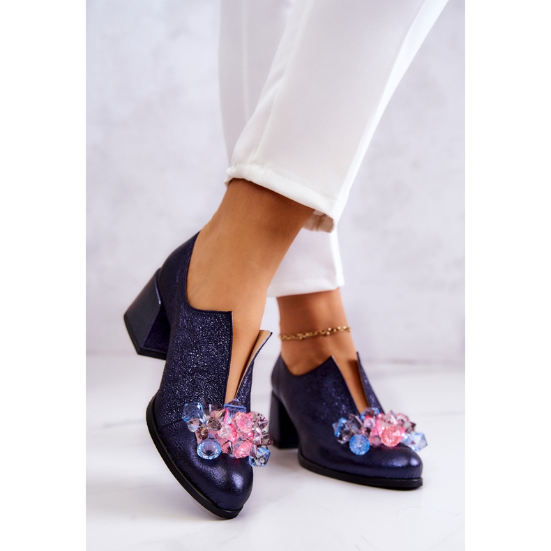 PA2 Scarpe in pelle metallizzata con ornamento blu navy Delaver 2