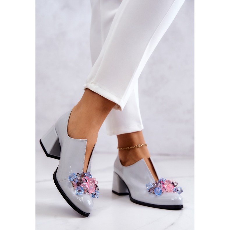 PA2 Scarpe Lisce In Pelle Laccata Con Decorazione Delaver Grigio 2