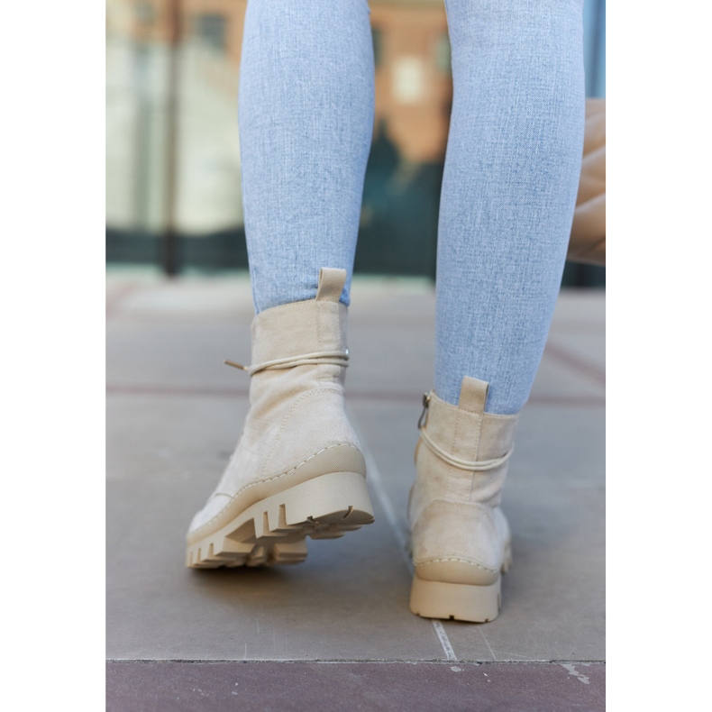 S.Barski Trapper stivali in camoscio con cuciture a strati grigio chiaro beige 2