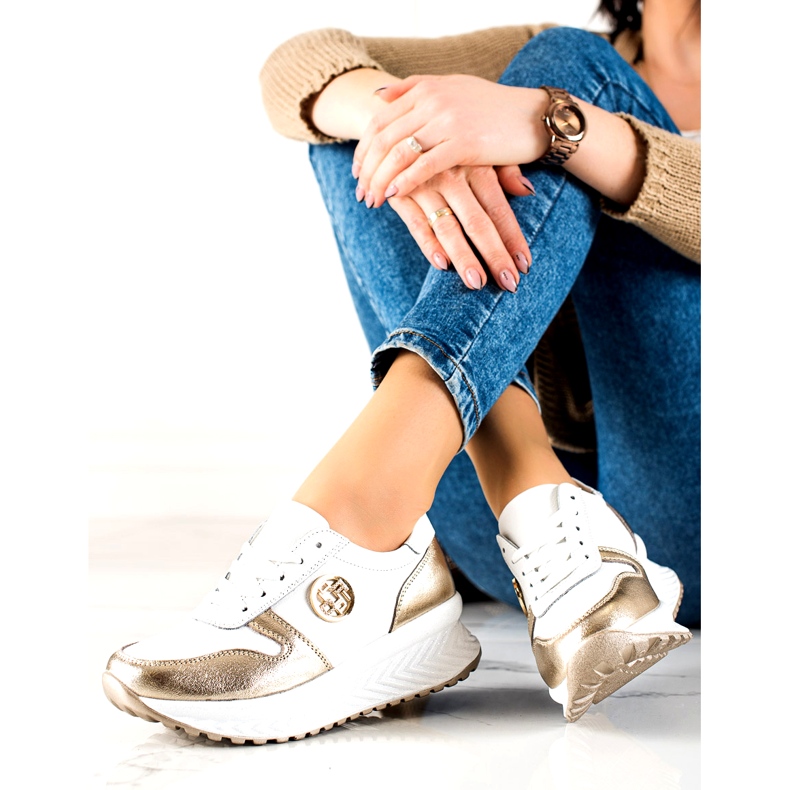 Scarpe sportive da donna legate Filippo DP3547/22 WH GO Bianche bianco d'oro 3