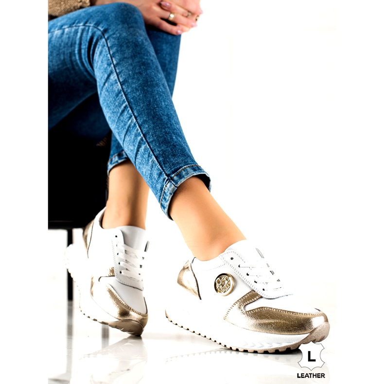Scarpe sportive da donna legate Filippo DP3547/22 WH GO Bianche bianco d'oro 2