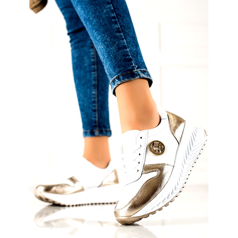 Scarpe sportive da donna legate Filippo DP3547/22 WH GO Bianche bianca d'oro 1