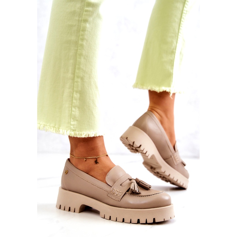Scarpe da donna in pelle Fringes Maciejka 05497-04 Beige 3