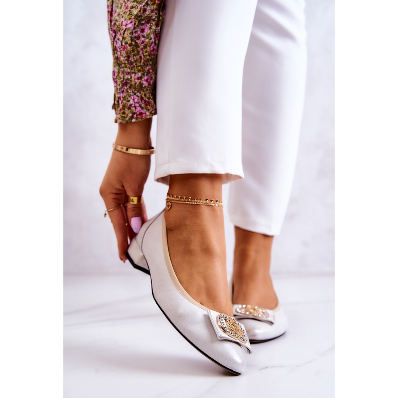 PA2 Ballerine In Pelle Con Decorazione Joliet Bianca E Dorata d'oro 1