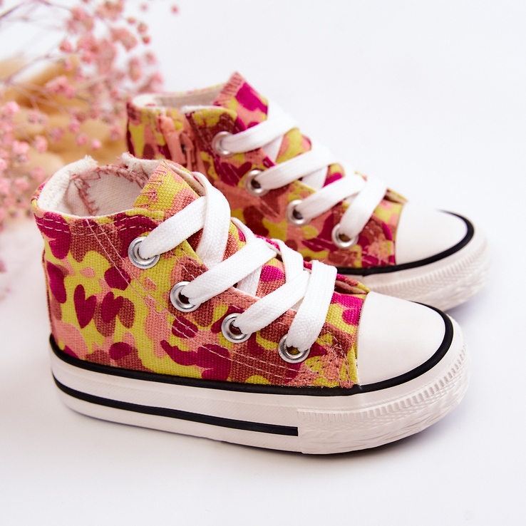 Sneakers alte per bambini con cerniera Filemon rosa-gialla 2