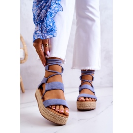 FW1 Sandali da donna legati sulla piattaforma blu Amrillo 1