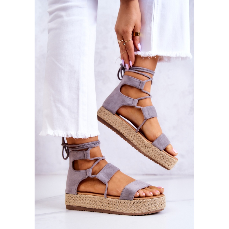 FW1 Sandali da donna legati sulla piattaforma grigia Amrillo grigio 2