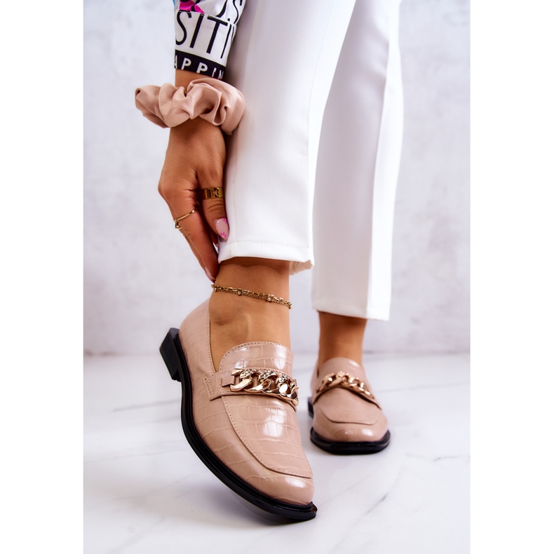 Vinceza Mocassini Mocassini In Pelle Con Catena Killen Beige d'oro 1