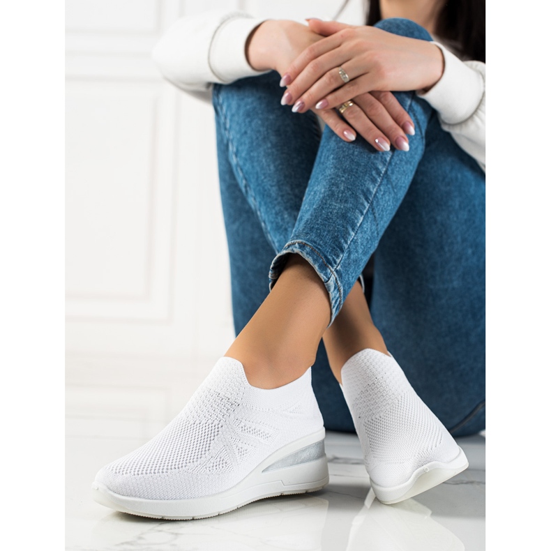 TRENDI Sneakers slip-on con zeppa bianco 2