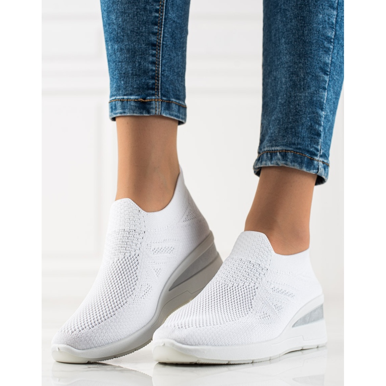 TRENDI Sneakers slip-on con zeppa bianco 1