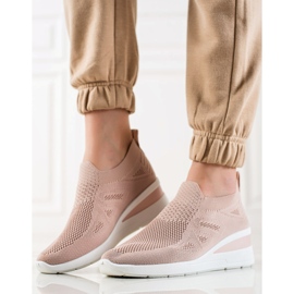 TRENDI Sneakers slip-on con zeppa rosa 1