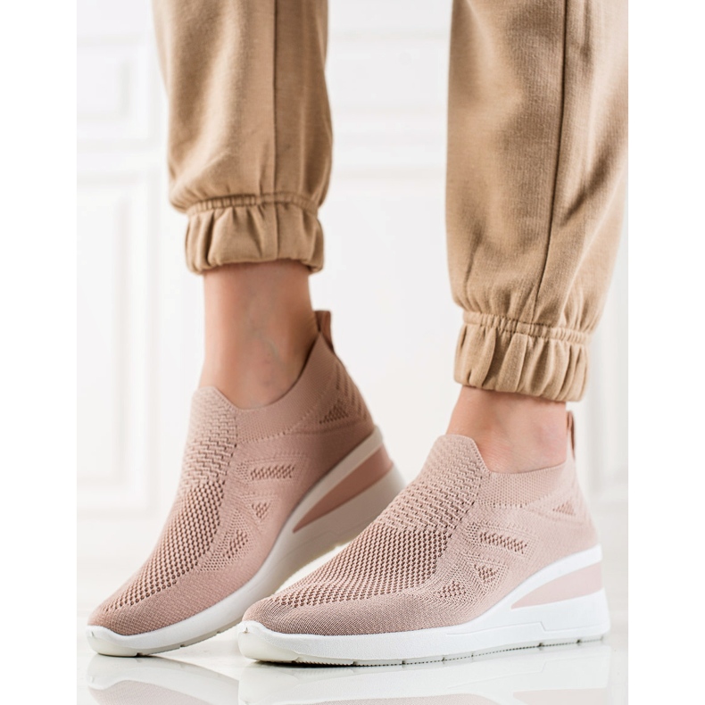 TRENDI Sneakers slip-on con zeppa rosa 1