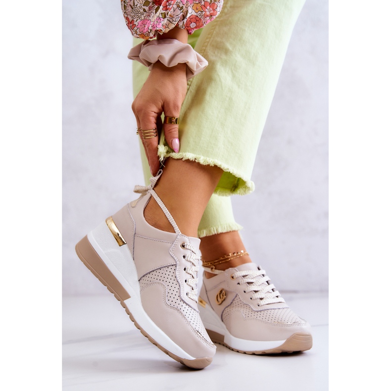 S.Barski Scarpe Sportive da Donna in Pelle Sneakers Beige Loissa 2