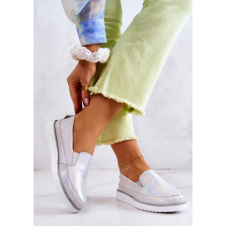 Sneakers da Donna in Pelle Slip-On S.Barski Holographic Silver d'argento 2