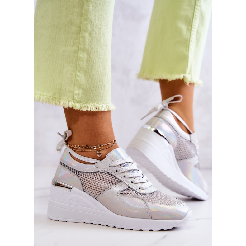 S.Barski Sneakers Zeppa In Pelle Con Mesh Argento 2