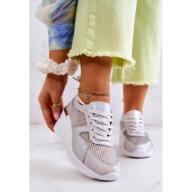 S.Barski Sneakers Zeppa In Pelle Con Mesh Argento d'argento 1