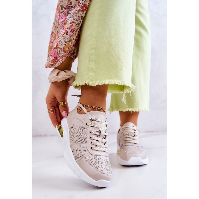 S.Barski Sneakers Zeppa da Donna in Pelle Beige Phiness 1