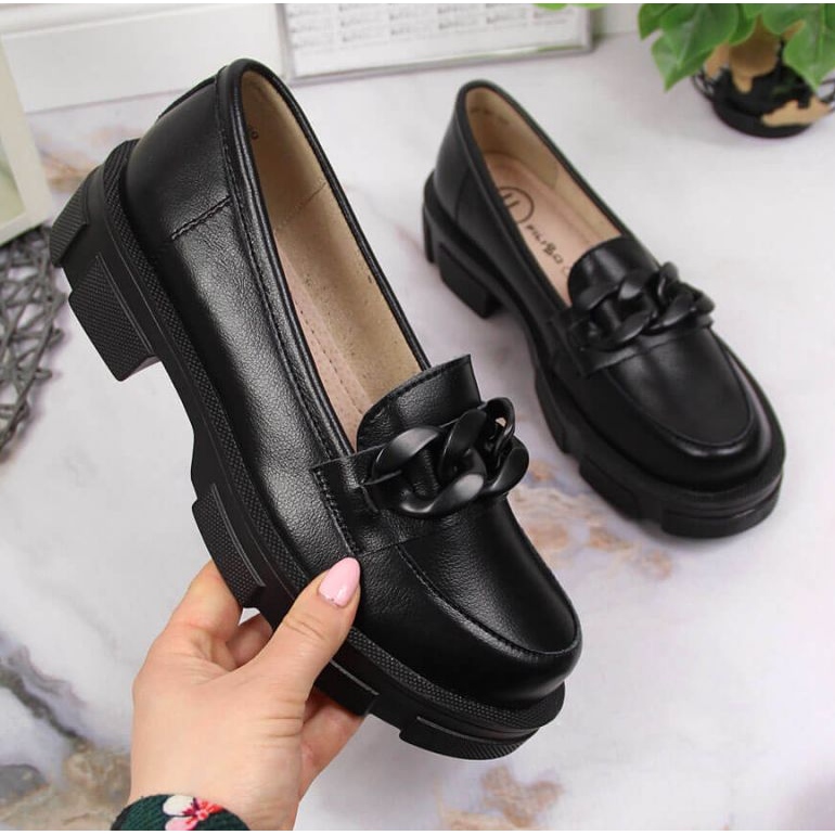 Scarpa in pelle con catena Filippo W PAW252C nera nero 1