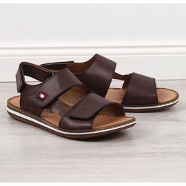 Sandali in pelle con velcro Rieker M RKR529 marrone 1