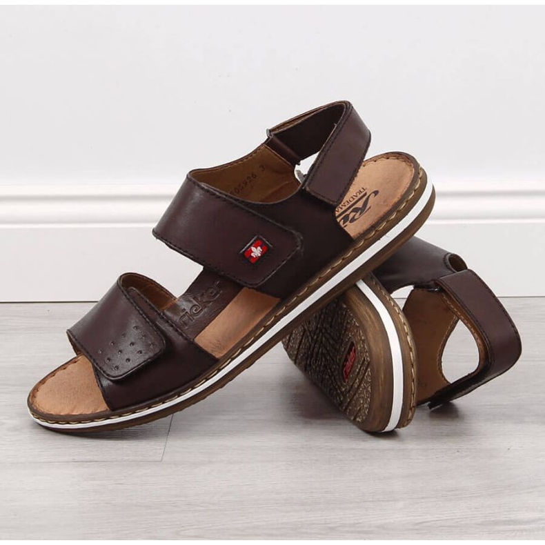 Sandali in pelle con velcro Rieker M RKR529 marrone 2